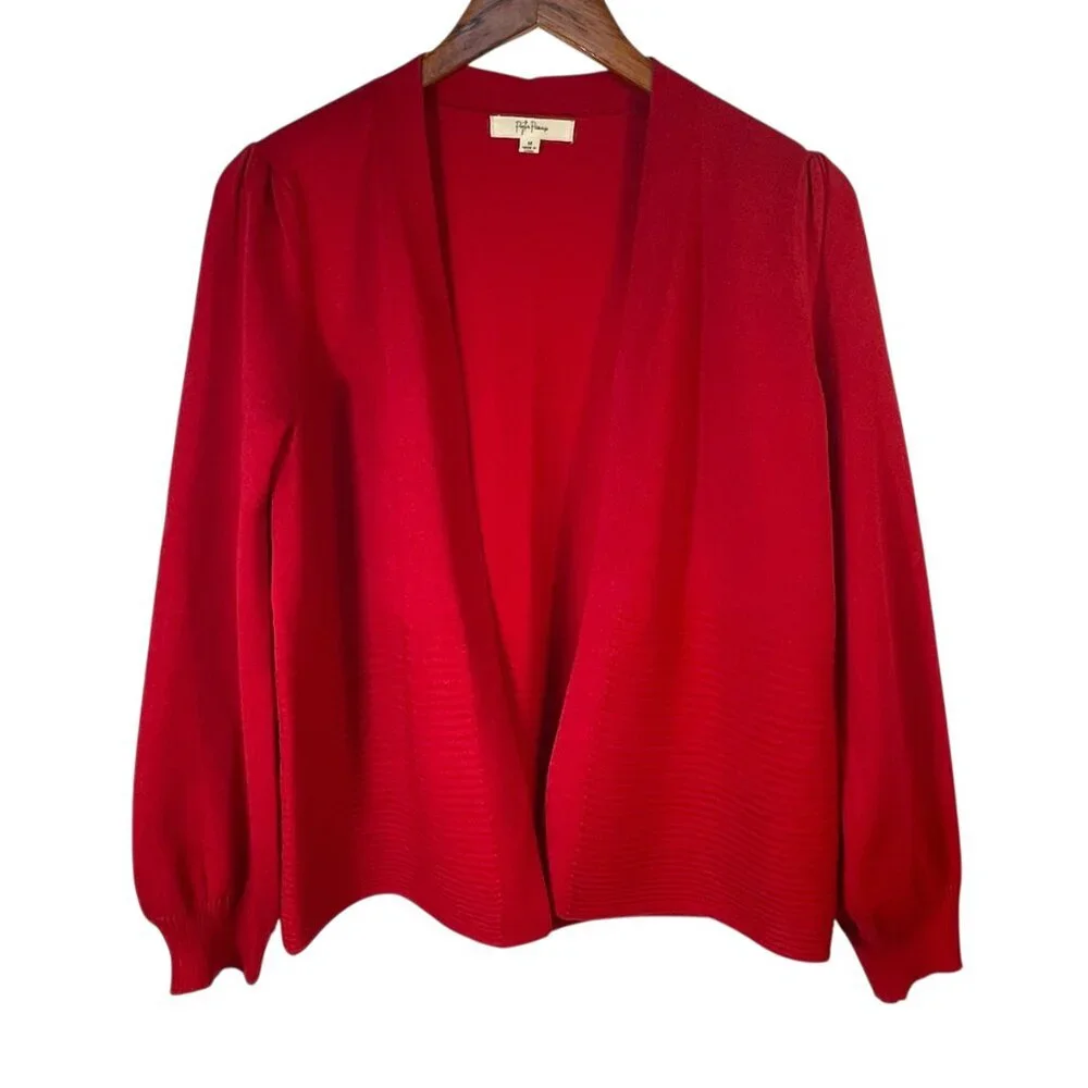 Peyton Primrose Red Ribbed Open Front Cardigan Sweater M